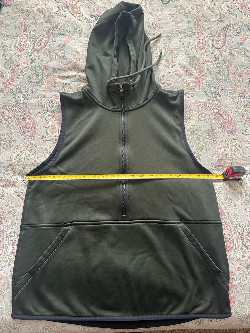 Under Armour Hooded Sleeveless Fleece Vest in Olive Green with Front Zip